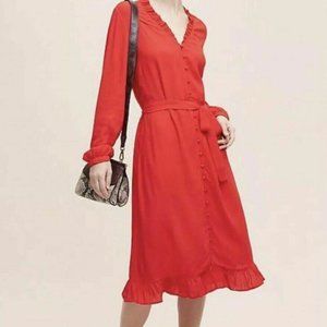 NWT BLACK Anthropologie Button Down Ruffle Dress